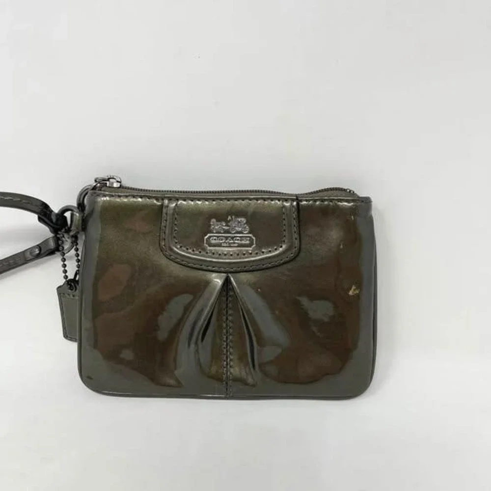 Coach Madison Patent Leather Wristlet Pewter Metallic Gray w/Hangtag Y2K